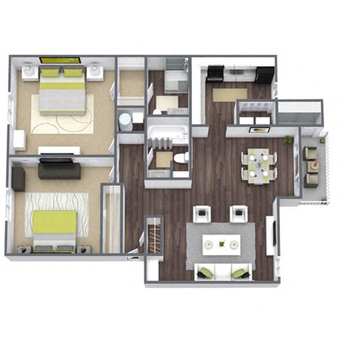 Elevate at Jackson Creek 2x2 Floor Plan (B); 1,048  SQFT.