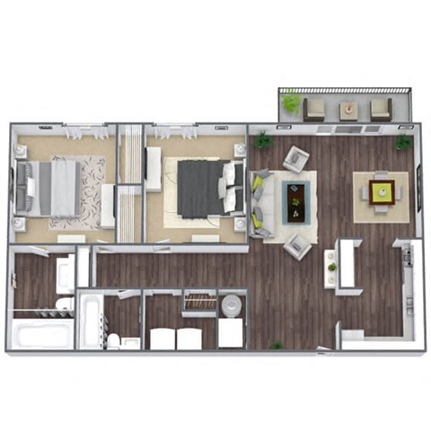 2BD(B) Floor Plan, 1,000 SQFT