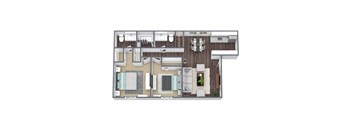 2BD 1.5 BA Floor Plan