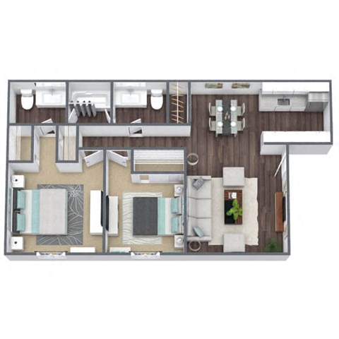 2BD 1.5 BA Floor Plan