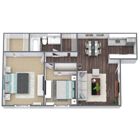 2BD 1BA Floor Plan