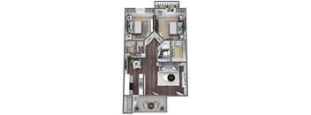 2-bed, 1-bath floor plan, 759 sqft.