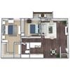 2-Bed 1-Bath Floor Plan 3D Image