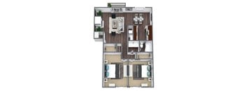 2-Bed Floor Plan (A) 3D Floor Plan Image