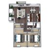 2-Bed Floor Plan (A) 3D Floor Plan Image