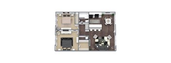 2-Bed, 1-Bath Floor Plan at Saddle Ridge Apartments