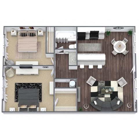 2-Bed, 1-Bath Floor Plan at Saddle Ridge Apartments