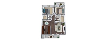 2-Bed, 1-Bath Floor Plan