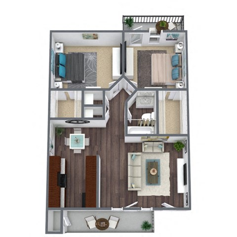 2-Bed, 1-Bath Floor Plan