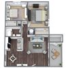 2-bed, 1-bath floor plan, 840 SQFT