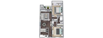 2 Bed 1 Bath B floor plan image at Villages at Metro Center, Phoenix, Arizona