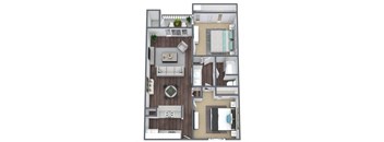 2 Bed 1 Bath C floor plan image at Villages at Metro Center, Phoenix