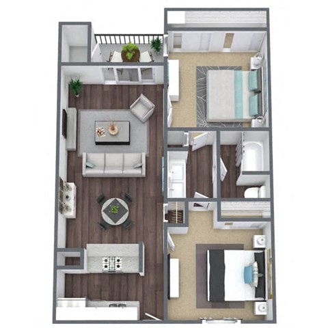 2 Bed 1 Bath C floor plan image at Villages at Metro Center, Phoenix