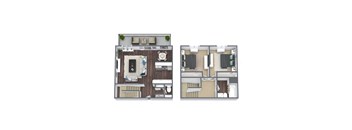 2-Bed, 1.5-Bath 3D Floor Plan