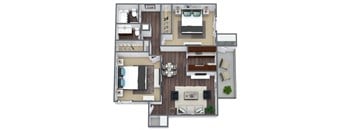 1-Bed Floor Plan (B) 3D Floor Plan Image