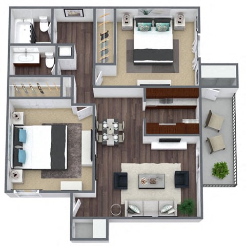 1-Bed Floor Plan (B) 3D Floor Plan Image