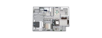 2-bed, 2-bath floor plan 910 sqft