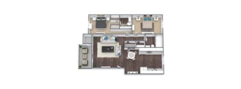 2-Bed, 2-Bath 3D Floor Plan