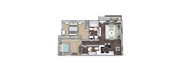 2-Bed, 2-Bath Floor Plan, 900 SQFT.