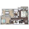 2-Bed, 2-Bath Floor Plan, 900 SQFT.