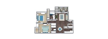 2 Bed, 2 Bath Floor Plan 3D Image