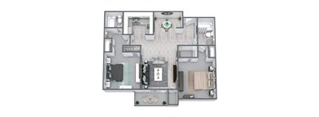 2-bed, 2-bath floor plan 904 sqft