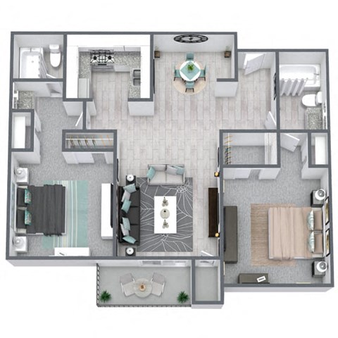 2-bed, 2-bath floor plan 904 sqft