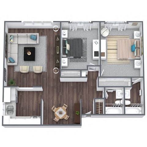 2-Bedroom Floor Plan 3D Image