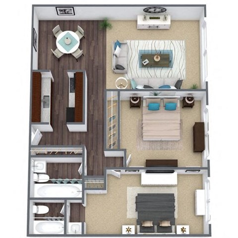 2X2 Floor Plan, 945 SQFT