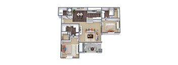 2 bedroom, 2 bathroom floor plan