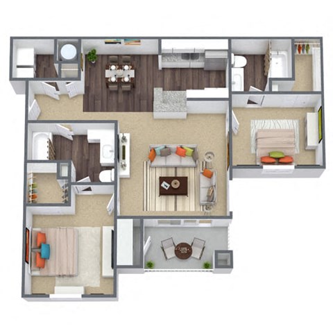 2 bedroom, 2 bathroom floor plan