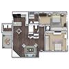 2-bed, 2-bath floor plan, 1,043 SQFT