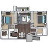 2-bed, 2-bath 3D floor plan image