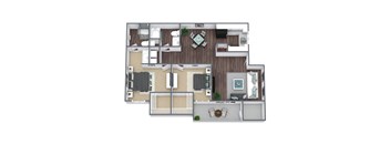 2-Bed, 2-Bath (A) 3D Floor Plan