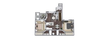 2 Bed 2 Bath (A) 3D floor plan image