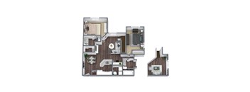 2 Bed 2 Bath (B) 3D floor plan image