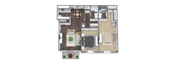 2-Bedroom Floor Plan, 1075 SQFT