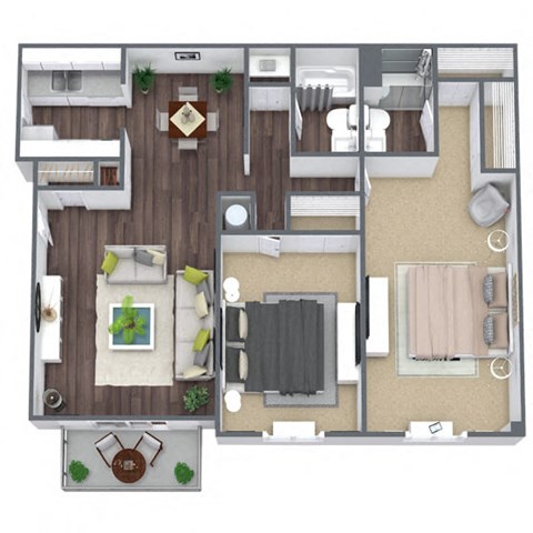 2-Bedroom Floor Plan, 1075 SQFT