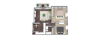 2-Bedroom Floor Plan, 740 SQFT