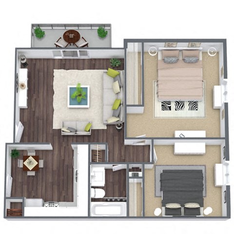 2-Bedroom Floor Plan, 740 SQFT