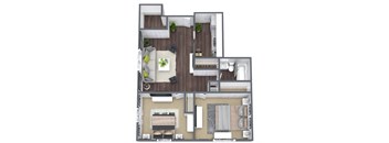 2 Bedroom Floor Plan, 740 SQFT