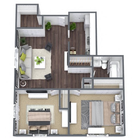 2 Bedroom Floor Plan, 740 SQFT