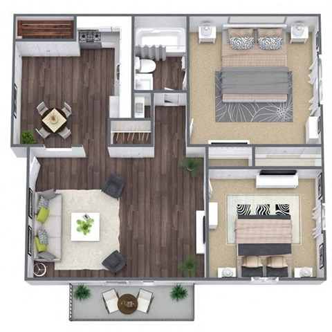 2 Bedroom Floor Plan, 830 SQFT