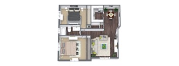 2-Bedroom Floor Plan, 885 SQFT