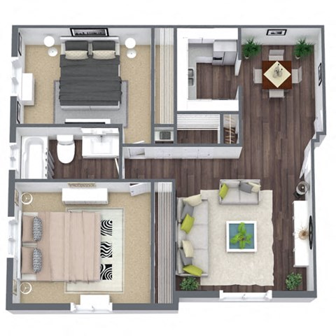2-Bedroom Floor Plan, 885 SQFT