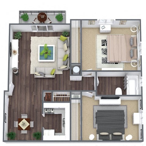 2-Bedroom Floor Plan, 900 SQFT