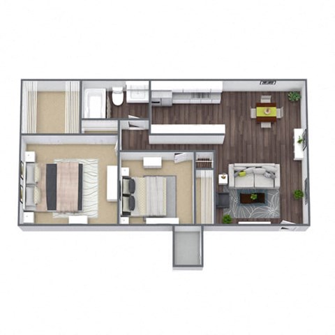 2-bedroom  1-bathroom floor plan