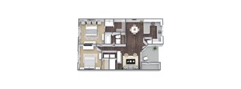 2-bed 1-bath apartment floor plan
