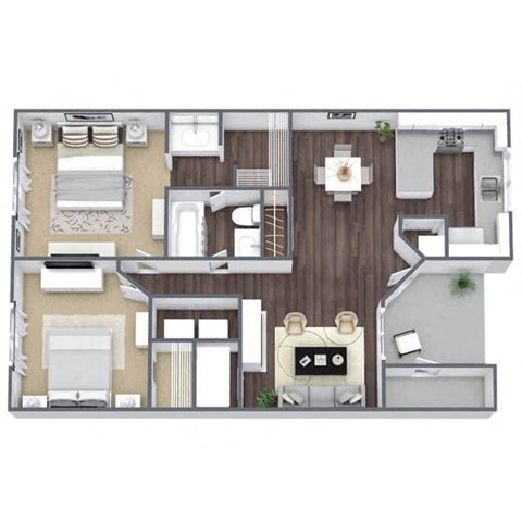 2-bed 1-bath apartment floor plan
