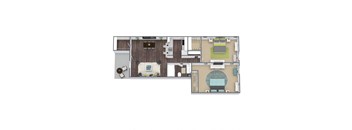 2x1 Floor Plan, 2-Bed 1-Bath, 789 SQFT.